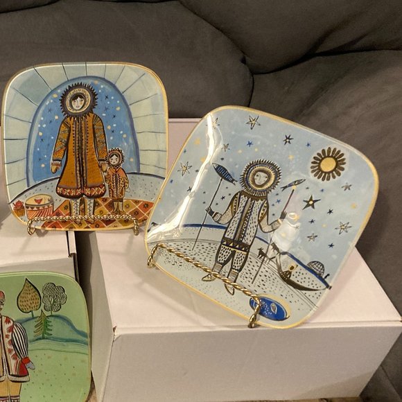 VTG Fragonard Parfumeur Folk Art Glass Decor Plates-Square Set of 4-5.75" D-EUC - Picture 11 of 12